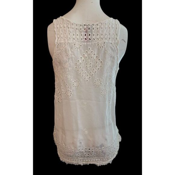 JOHNNY WAS Oversized Small White Crochet Embroidered Tank Top Fringe Blouse - Picture 2 of 6